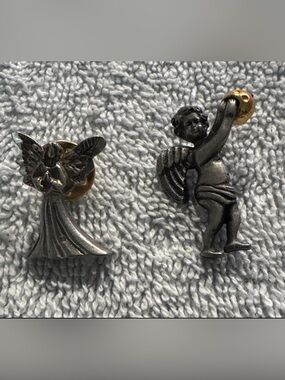 Vintage Camco Cherub Pewter Bowling Pin & Angel Pin Comfort & Peace Collectible
